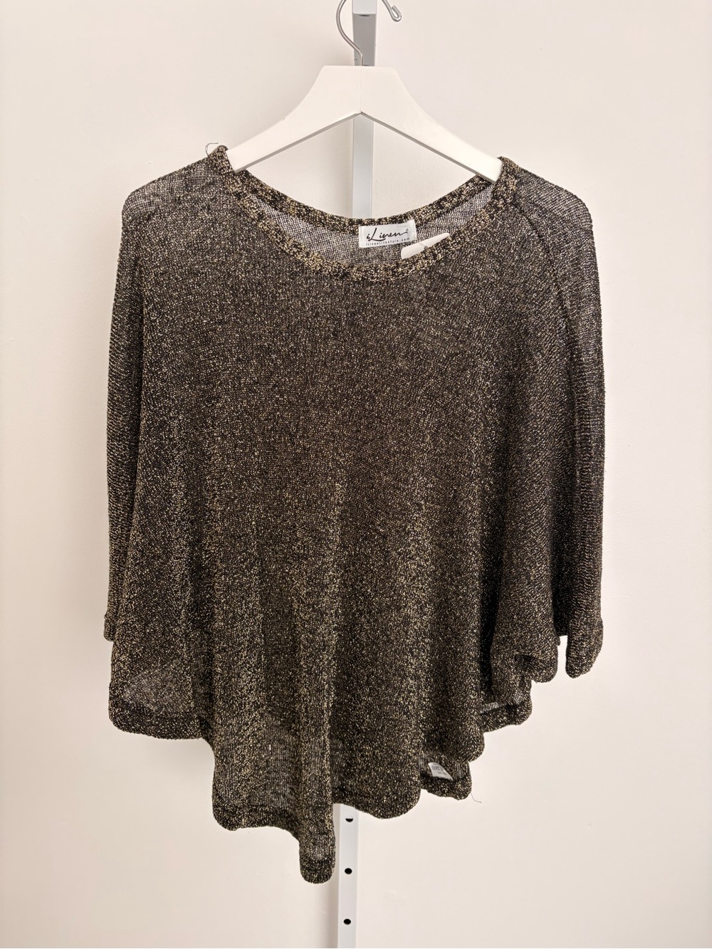 Metallic Knit Poncho Sweater - Black & Gold